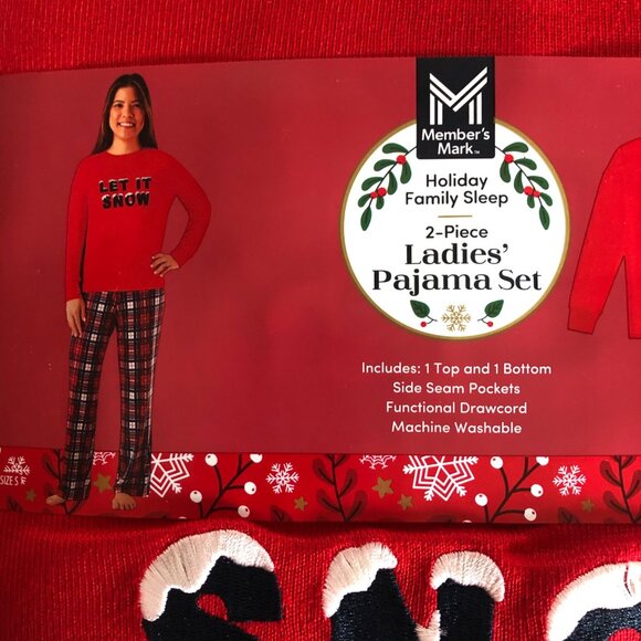 Members Mark Holiday 2-Piece Let it Snow Pajama Set Womens Sz XXL Red Plaid NEW - Picture 6 of 7